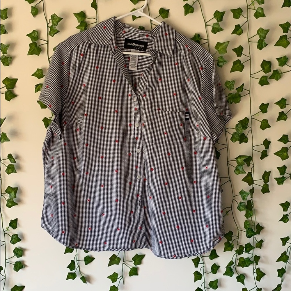 Short sleeve button up collared tee shirt